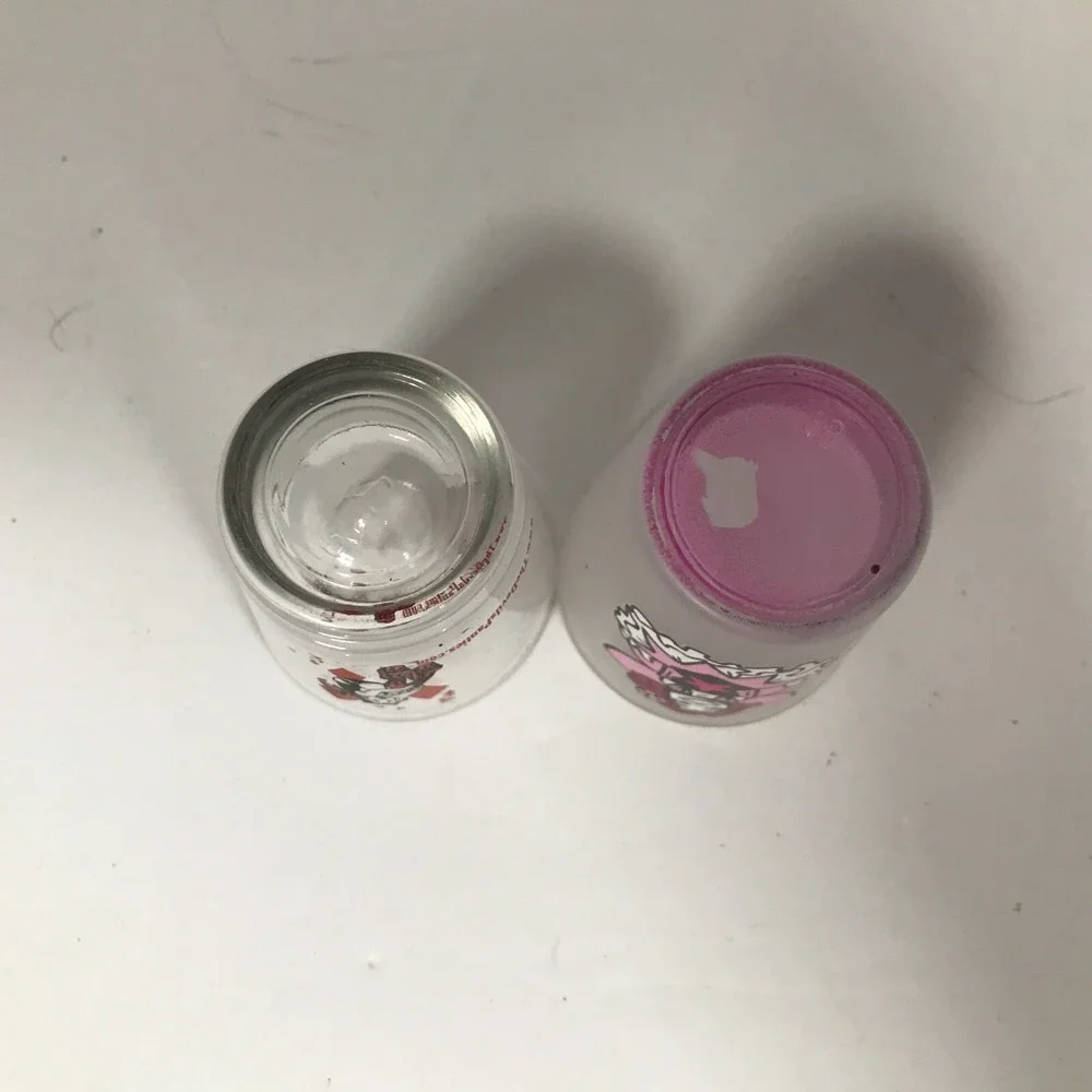 The Devils Panties Comic Shot Glass Set Clear Frosted Pink Fairy Graphic Barware